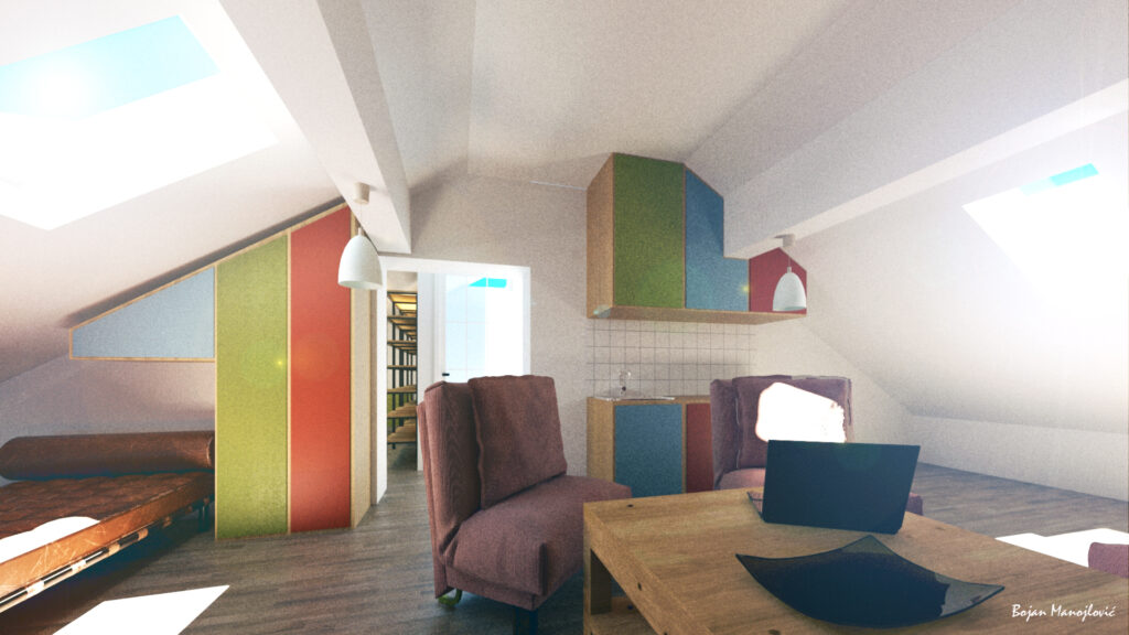 Kruševac, potkrovlje, 3d modeling and rendering - interior1